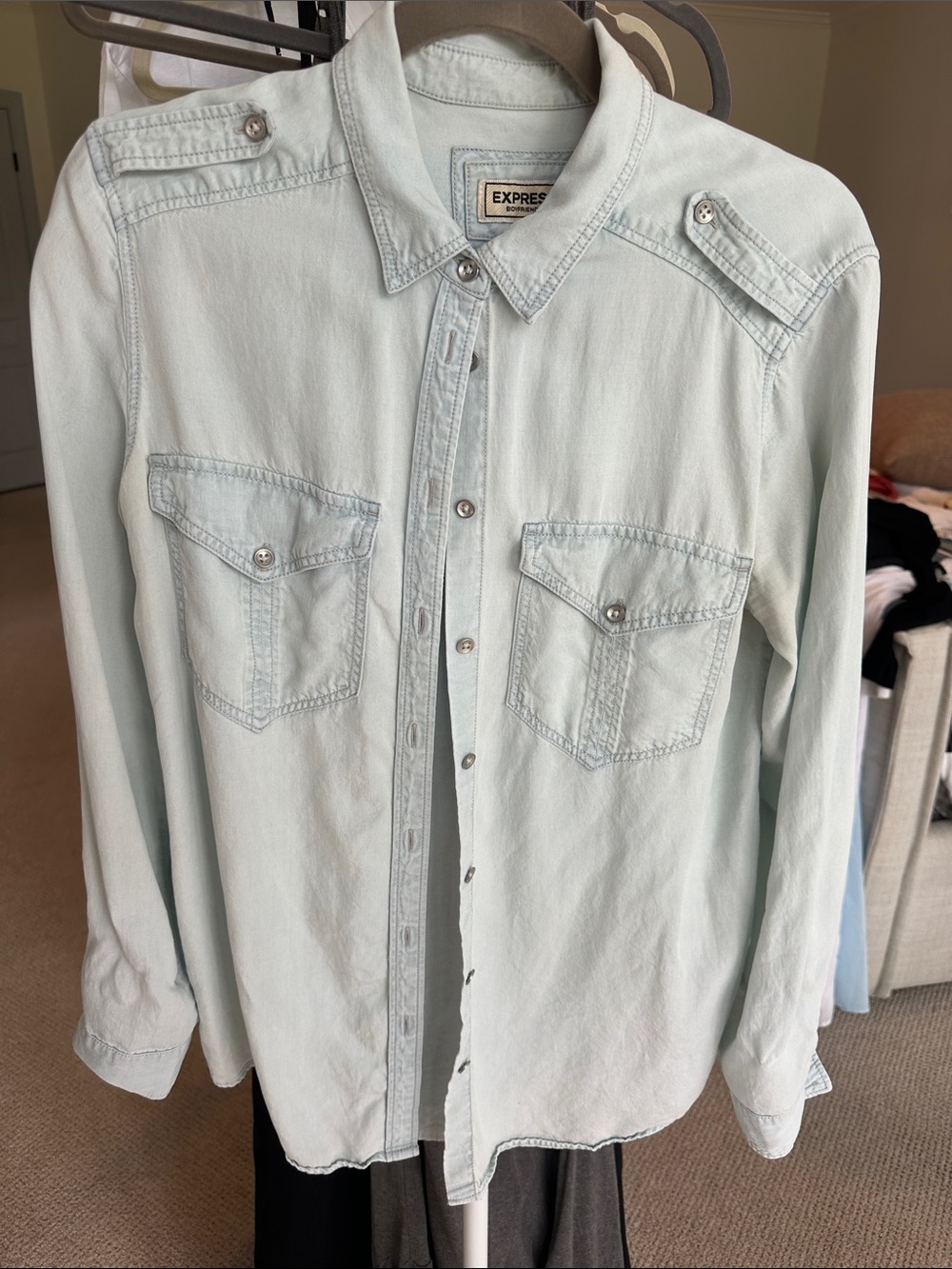 Express woman’s  Light Blue Denim Shirt - Classic Button-Front